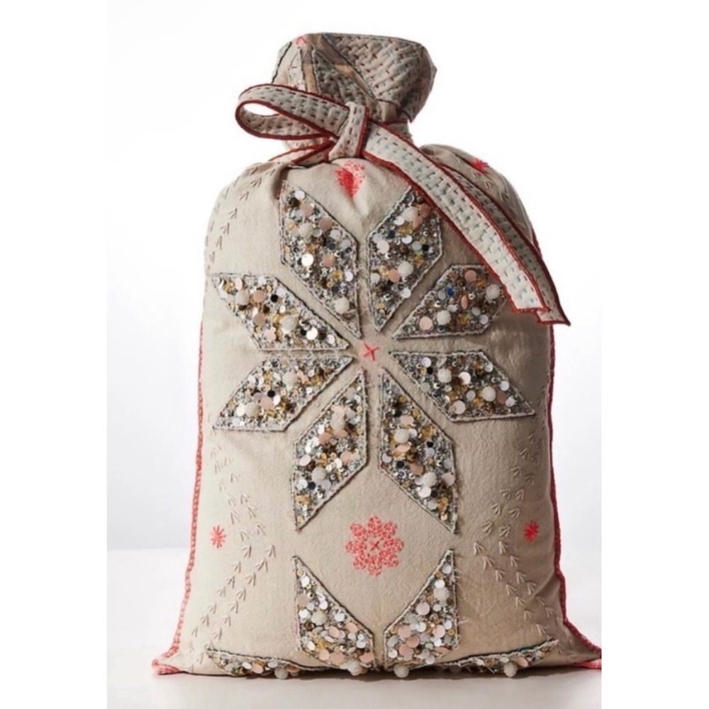 Free People FP One Embellished Gift Sack Sequin Beaded Boho Reusable 19x30